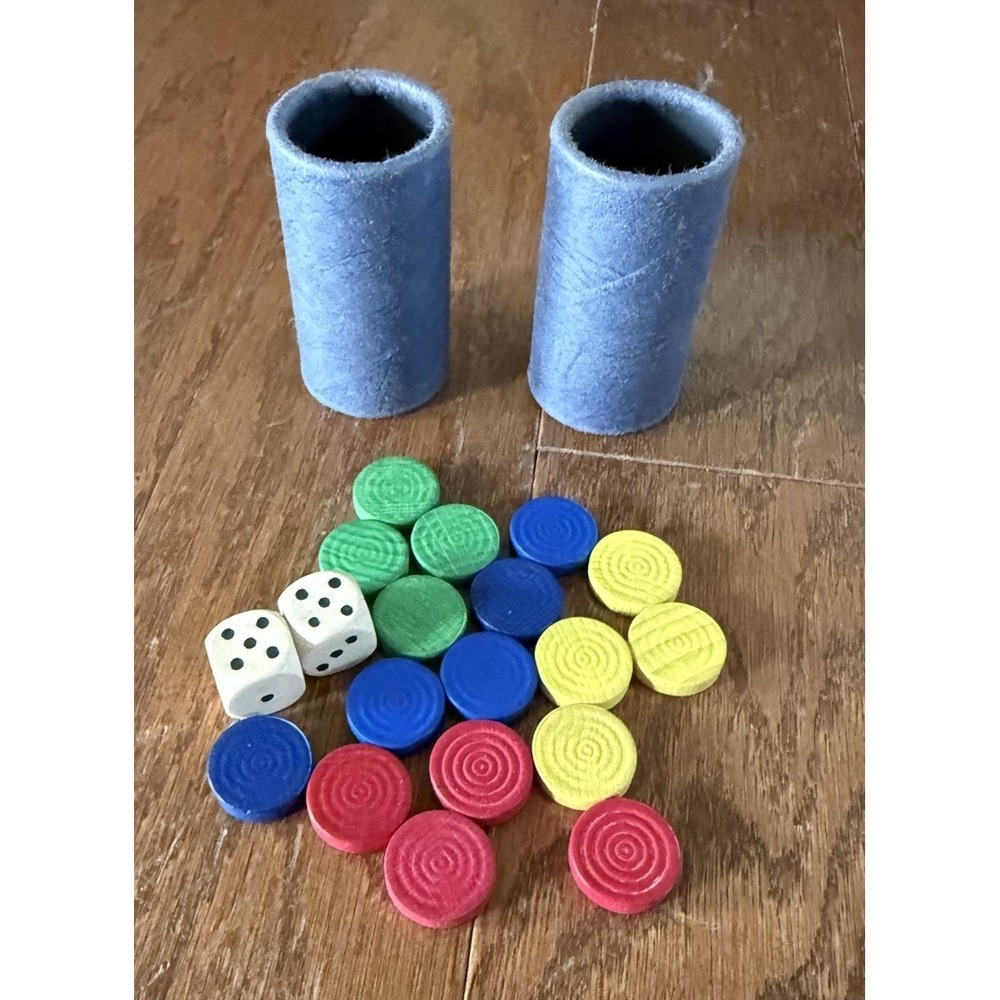 1967 Parcheesi - Replacement Discs Chips Cups & Dice Red Yellow Green Blue